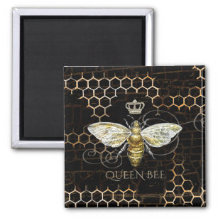 Vintage Königin Bee Royal Crown Honeycomb Black Magnet