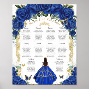 Vintage königliches Blau Floral Gold Quinceañera S Poster