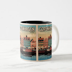 Vintage Kopenhagen Dänemark farbenfrohe Häuser Ges Zweifarbige Tasse