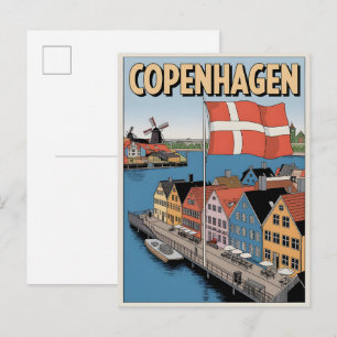 Vintage Kopenhagen farbenfrohe Häuser Geschenke Postkarte