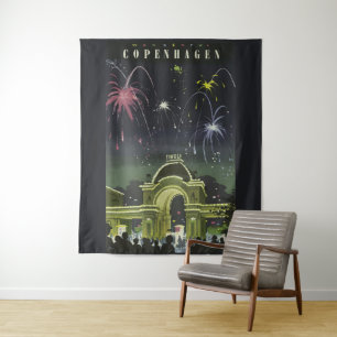 Vintage-Kopenhagen-Illustration-Reiseposter Wandteppich