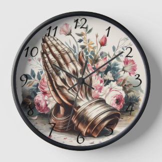Vintage, kopferorientierte Praying-Hände mit Flora Uhr