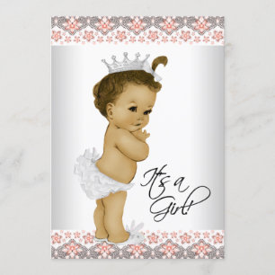 Vintage Koralle und graue Baby-Mädchen-Dusche Einladung