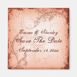 Vintage-Korallen-Blattrolle Save-the-Date Magnet