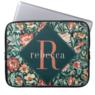 Vintage-Korallen-Blumen-William-Morris-Monogramm Laptopschutzhülle