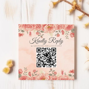 Vintage Korallen Rose QR Code Budget Hochzeit RSVP Begleitkarte