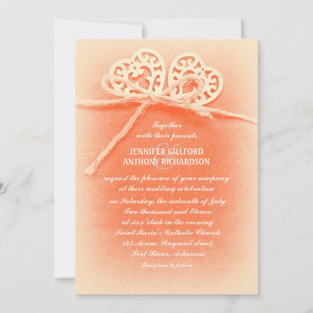 Vintage Korallenhochzeit Einladung (Vorderseite)