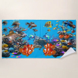 Vintage Korallenriff-Fische Strandtuch