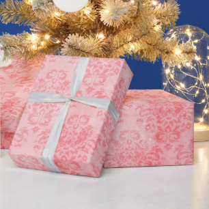 Vintage korallenrosa florales Damastmuster feminin Geschenkpapier