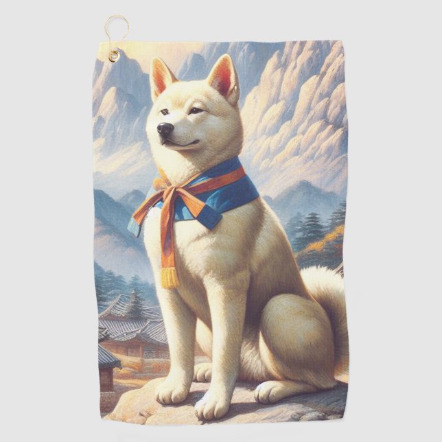 Vintage koreanische Jindo-Illustration Golfhandtuch (Vorderseite)