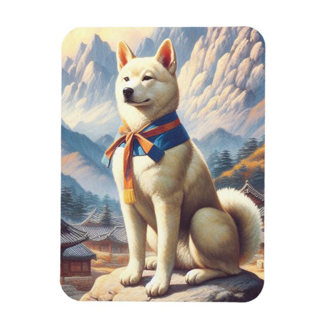 Vintage koreanische Jindo-Illustration Magnet (Vertikal)