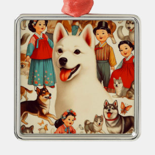 Vintage koreanische Jindo-Illustration Ornament Aus Metall
