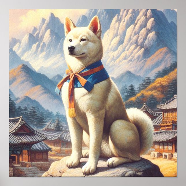 Vintage koreanische Jindo-Illustration Poster (Vorne)