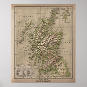 Vintage körperliche Karte von Schottland (1880) Poster
