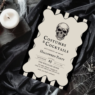 Vintage-Kostüme Cocktails Totenkopf Halloween-Part Einladung