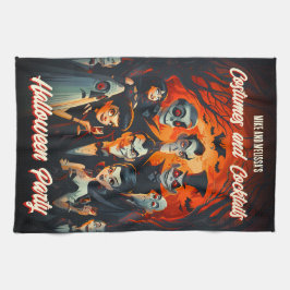 Vintage Kostüme und Cocktails Halloween-Party Geschirrtuch