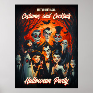 Vintage Kostüme und Cocktails Halloween-Party Poster