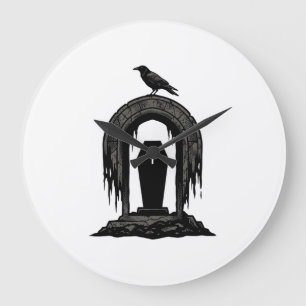 Vintage-Krab-Friedhof-Grab-Silhouette-Shirt-Design Große Wanduhr