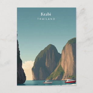 Vintage Krabi Thailand Reiseillustration Postkarte