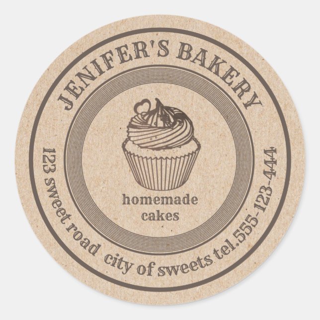 Vintage Kraft Bäckerei Hausgemachte Kuchen Bäckere Runder Aufkleber (Vorderseite)