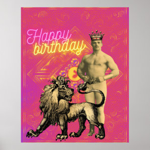 Vintage Kraftmann Funky Altered Art Geburtstag Poster