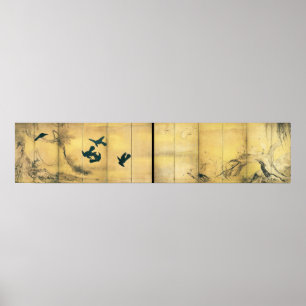 Vintage Krähen und Reiher japanische Tinte und Poster