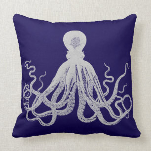 Vintage Krake auf blauem Kissen
