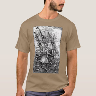 Vintage Kraken angreifende Schiffsdarstellung mit T-Shirt