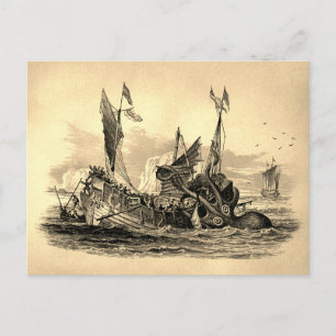 Vintage Kraken-Angriffspostkarte Postkarte