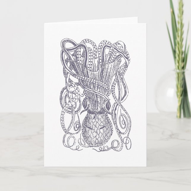 Vintage Kraken-Illustration Minimalistisch Karte (Vorderseite)