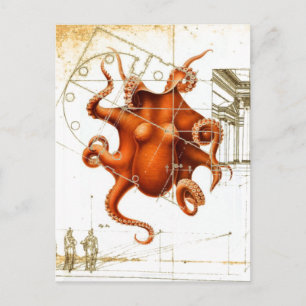 vintage Kraken Meer Tintenfisch Steampunk Oktopus Postkarte