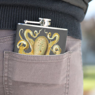 Vintage Kraken, Octopus Gamochonia, Ernst Haeckel Flachmann