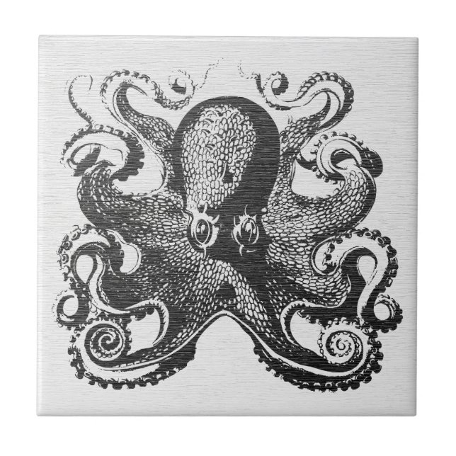 Vintage Kraken Octopus - Maritime Kunst Fliese (Vorderseite)