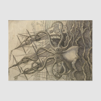 Vintage Kraken Riesenkrake Meeresschiff Seidenpapier
