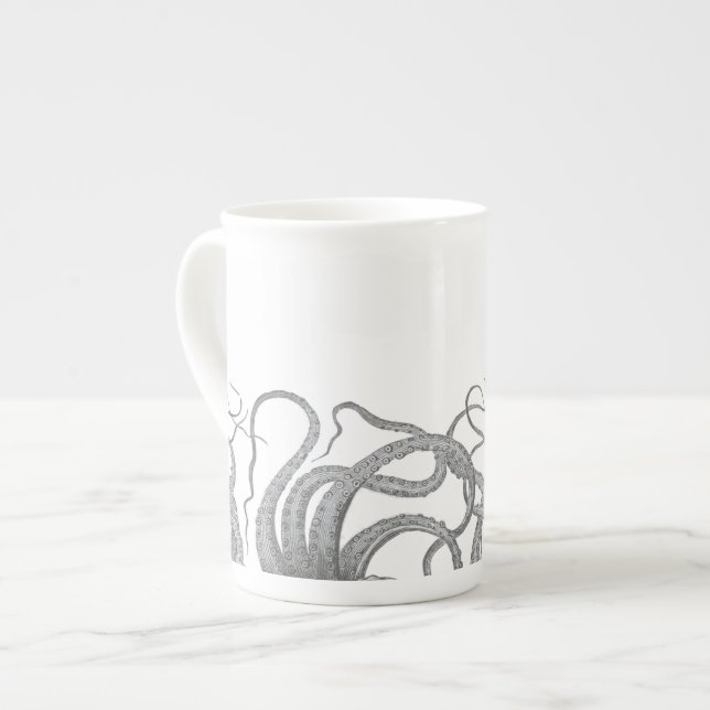 Vintage Kraken-Steampun Prozellantasse (Vorderseite Links)