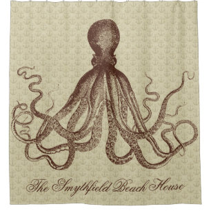 Vintage Kraken-Strand-Haus-Seeanker Brown Duschvorhang