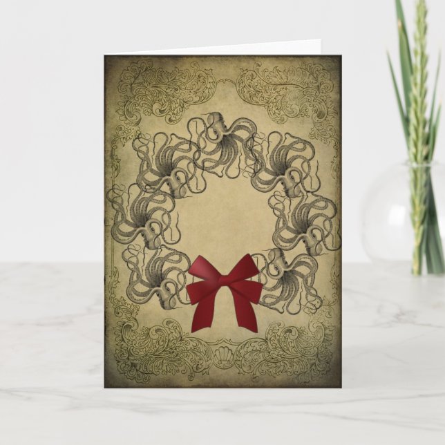 Vintage Kraken-Weihnachtskarte Feiertagskarte (Vorderseite)