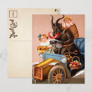 Vintage-Krampus-Fahrpostkarte Postkarte