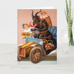Vintage-Krampus-Feiertagskarte beim Fahren Feiertagskarte