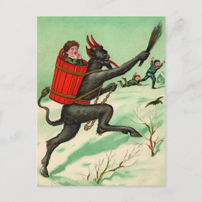 Vintage Krampus-Jagd auf Kinder Postkarte (Vorderseite)
