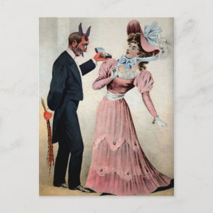 Vintage Krampus macht einen Heiratsantrag Postkarte