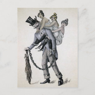 Vintage Krampus mit Damen Postkarte
