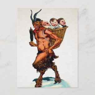 Vintage Krampus mit Kindern Postkarte