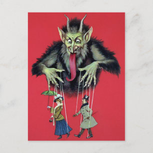 Vintage Krampus mit Puppen Postkarte