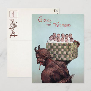 Vintage-Krampus-Postkarte mit Kindern Postkarte