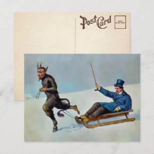 Vintage Krampus Schlitten ziehende Postkarte