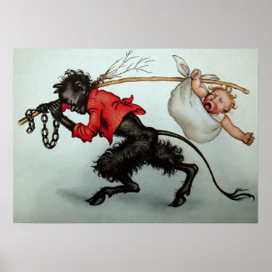 Vintage Krampus stiehlt ein Baby Poster