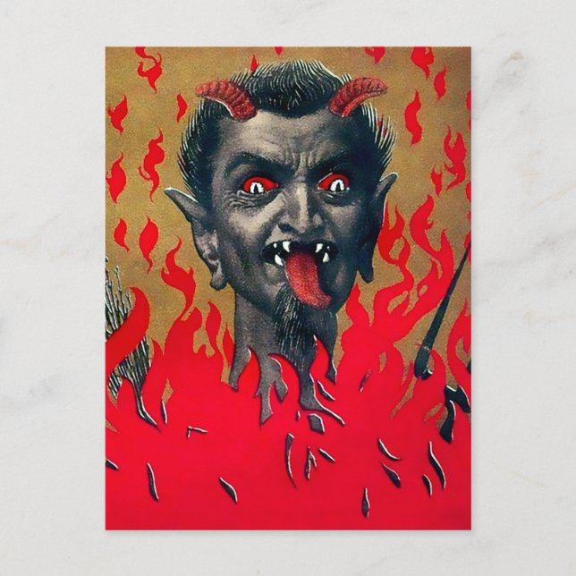 Vintage Krampus Teufelskopf Postkarte (Vorderseite)