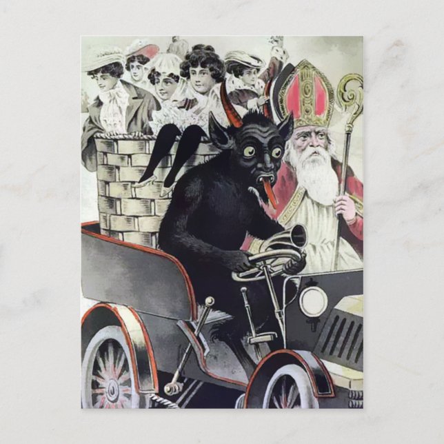 Vintage Krampus Weihnachtspostkarte Postkarte (Vorderseite)