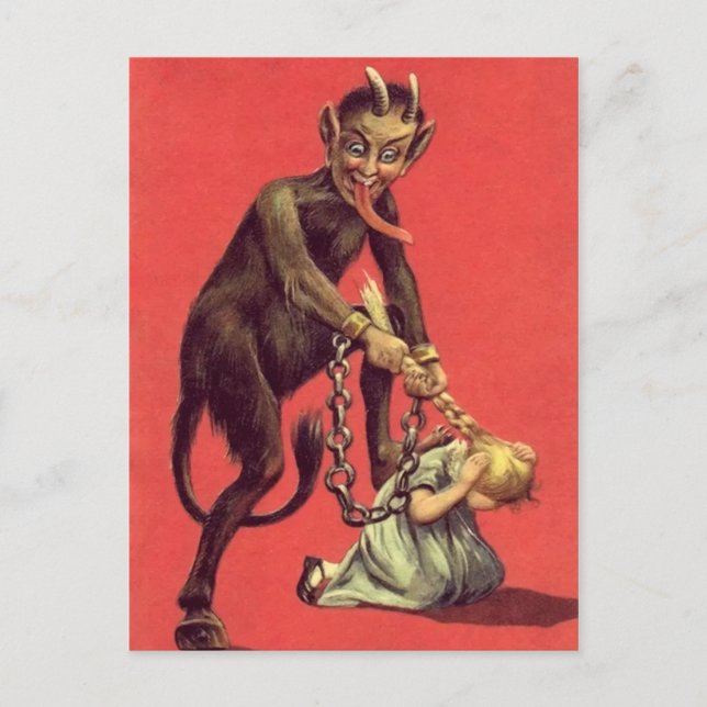 Vintage Krampus Weihnachtspostkarte Postkarte (Vorderseite)